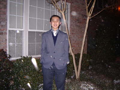 Outside apartment while with ice falling